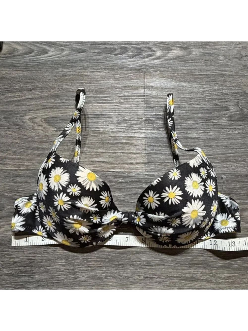 Daisy Print Padded Bikini Top S-M Adjustable Strap Hippie Festival Floral Retro